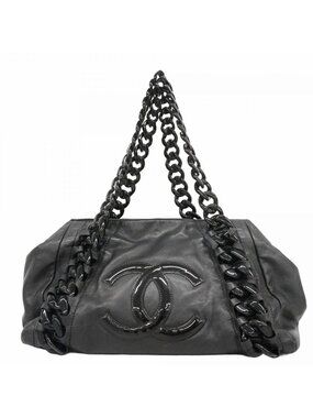 Chanel Chain Tote Luxury Lambskin Black Silver